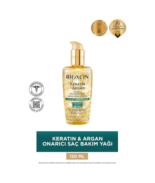 Bioxcin Keratin & Argan Onarıcı Saç Bakım Yağı 150 ml - Yıpranmış Ve Hassas Saçlar