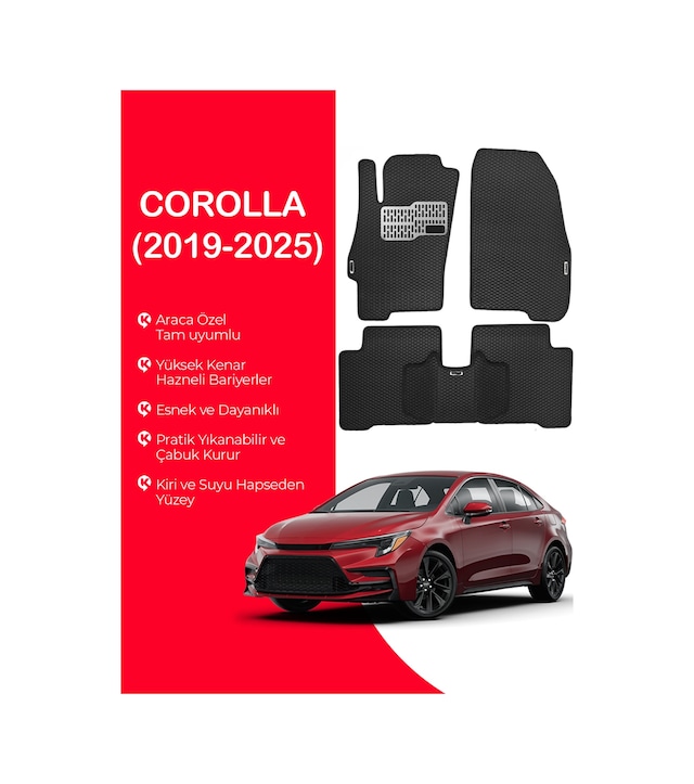 Corolla 2019-2025 Uyumlu Hücreli Yüzey Eva Paspas Seti Paspas Takımı Siyah Yüzey