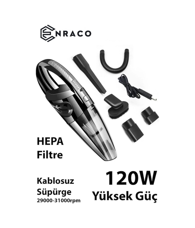 Enraco R-6053 Kablosuz Güçlü El Araç Ev Süpürgesi 120w Yüksek Güç İle Temizlik