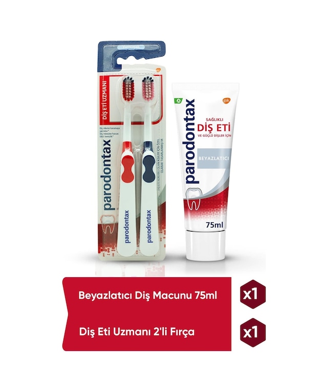 Parodontax Beyazlatıcı Diş Macunu 75 ML + Parodontax Diş Eti Uzmanı Fırçası 2'li