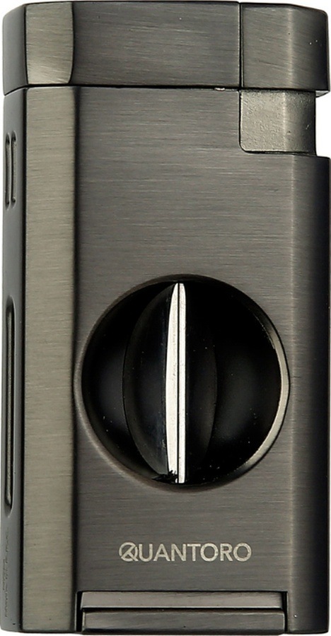 Quantoro Çift Torch Pürmüz V-cut Kesicili Gunmetal-gümüş Metal Puro Çakmağı - Trz1068