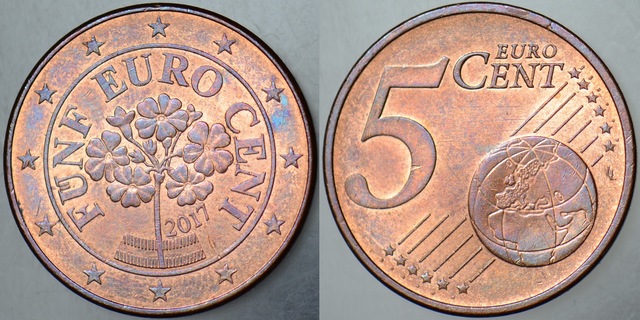 Avusturya 5 Euro Cent 2017.