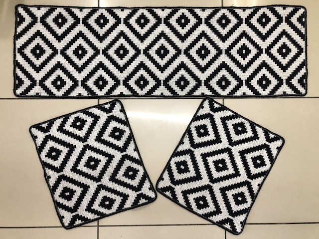 Oto Koltuk Kilim Seti Siyah-Beyaz - Ön Ve Arka Koltuk Üstü 3 Pa