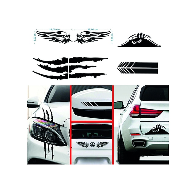 Oto Sticker Mega 4lü Paket Dikiz Kanat Monster Pençe Bagaj Sticke