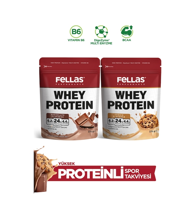 Fellas Whey Protein Tozu 2'li - Çikolata Aromalı 175 G + Kurabiye Aromalı 175 G Çikolata - Kurabiye