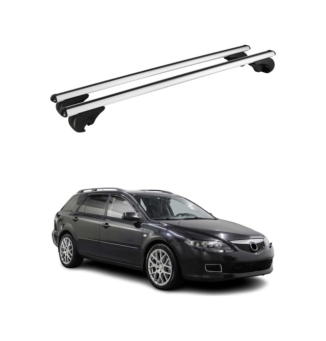 Mazda 6 I 2002-2008 Arası Uyumlu Port Bagaj Taşıyıcı Ara Atkı Alüminyum Gümüş 2 Parça