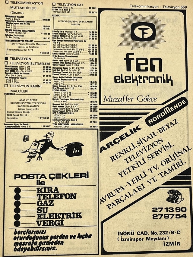 İzmir 1982-1983 Meslek Reklam İlanı Efemera S559 Teşhir Ürün