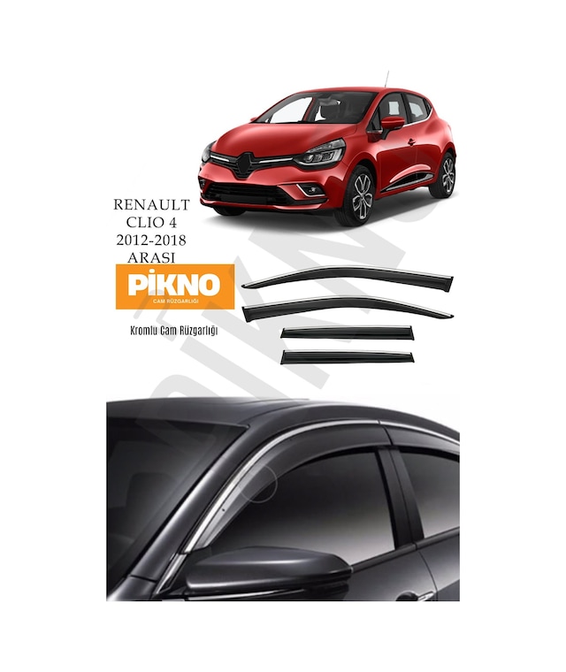 Renault Clio 4 2012-2018 Kromlu Cam Rüzgarlığı 4'lü Set A+ Plus