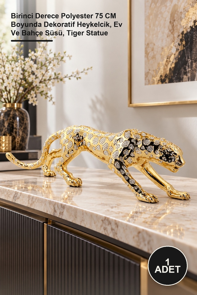 1 Adet Kaplan Figürü Birinci Derece Polyester 75 Cm Boyunda Dekoratif Heykelcik, Ev Ve Bahçe Süsü, Tiger Statue