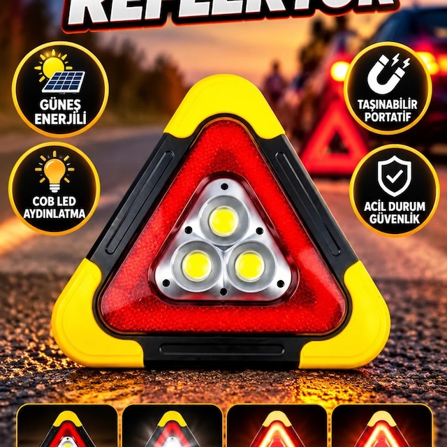 Güneş Enerjili Cob Led Reflektör Taşınabilir Portatif Acil Güvenlik Ve Uyarı Lambası