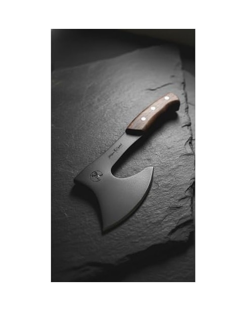 Dayanıklı 4mm Karbon Çelik Kamp Av Baltası - 29cm Ahşap Saplı Açık Sarı - Altın
