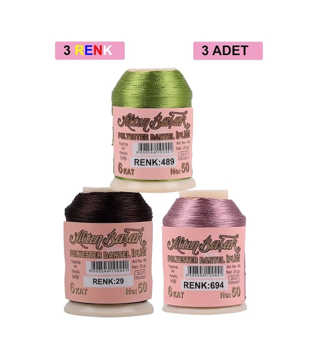 Ers 3 Adet Altınbaşak Oya Ve Dantel İpi 20 Gr - Royaleks - No: 029 - 694 - 489