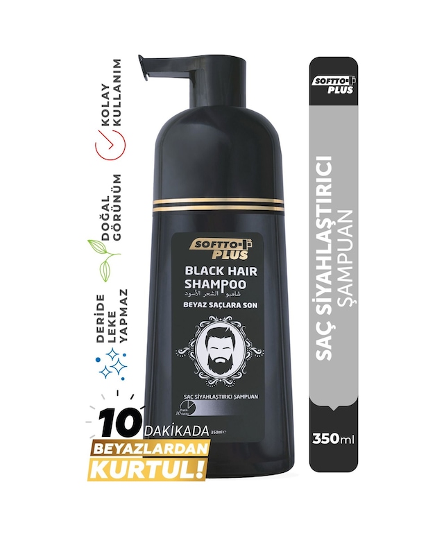 Softto Plus Black Hair Saç Siyahlatıcı Şampuan Pompalı 350 ML