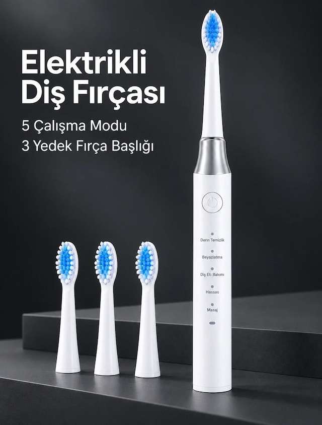 Ers 5 Çalışma Modlu Beyaz Elektrikli Diş Fırçası 3 Yedek Başlık Hediyeli