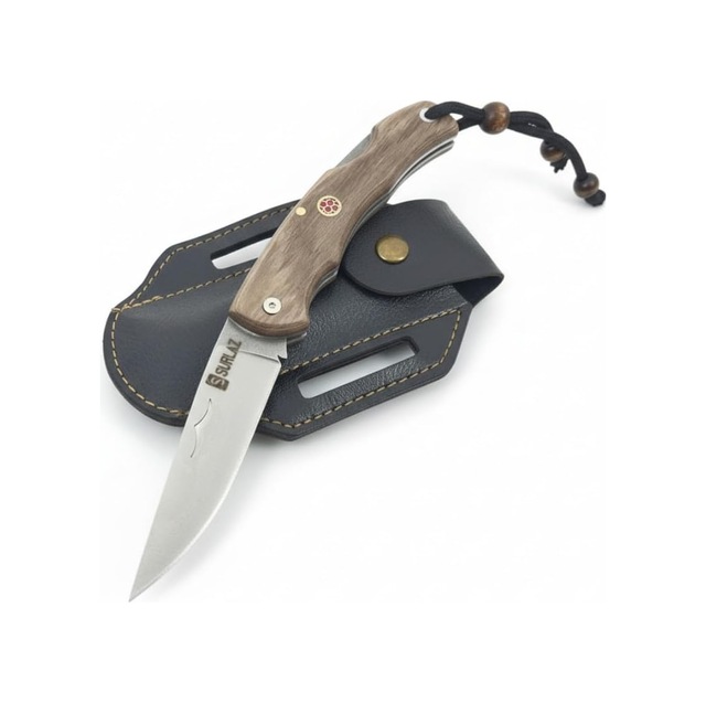 Katlanır Outdoor Bıçak Ahşap Saplı Paslanmaz Çelik Keskin Cep Bıçağı, Kılıflı Taşınabilir Çok Amaçl