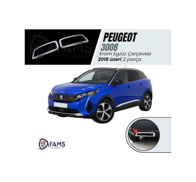 Peugeot 3008 Krom Difüzör Egzoz Çerçeve 2 Prç 2016 Üzeri P.Çelik