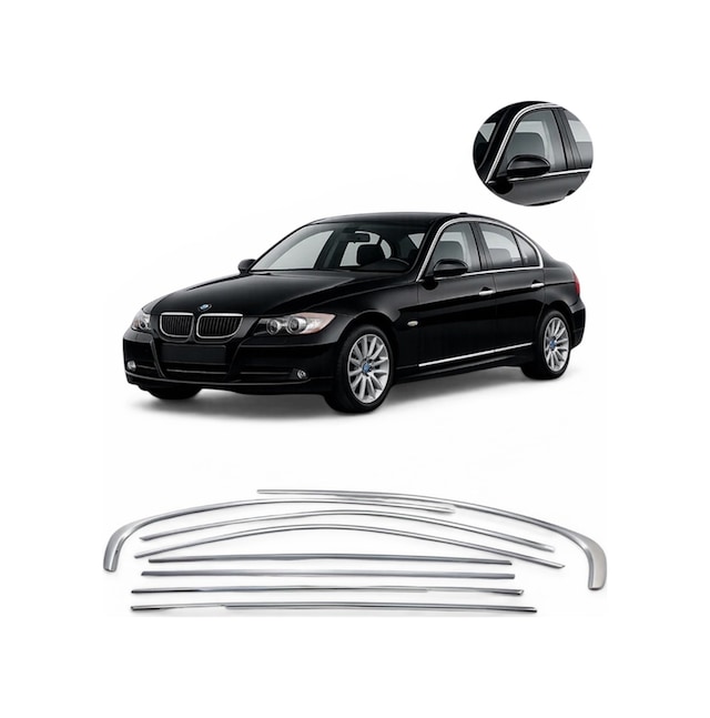 Bmw E90 2005-2012 Uyumlu Krom Cam Çerçeve 8 Parça Tam Tur Paslanmaz Krom