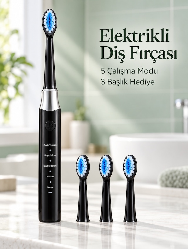 Günlük Ağız Bakımı İçin Şarj Edilebilir 5 Modlu Siyah Elektrikli Diş Fırçası Diğer
