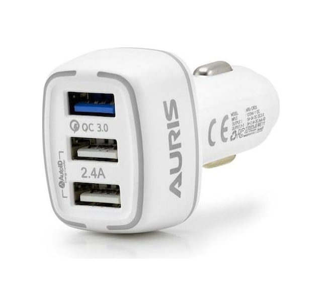 Auris 5.4A 3 Usb Girişli Oto Çakmaklık Araç Hızlı Şarj Cihazı Beyaz