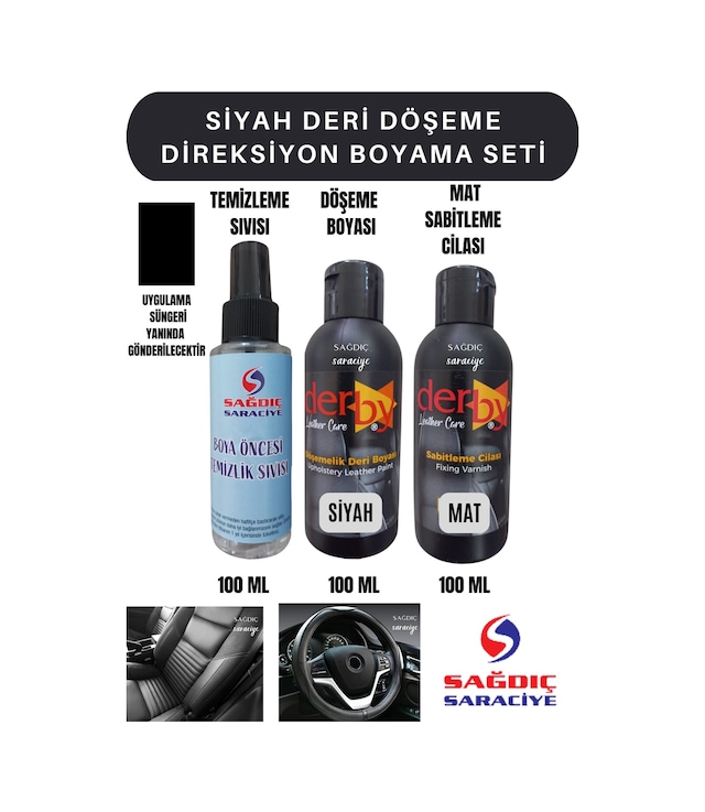 3'Lü Derby Siyah Deri Oto Direksiyon Döşeme Boyama Seti