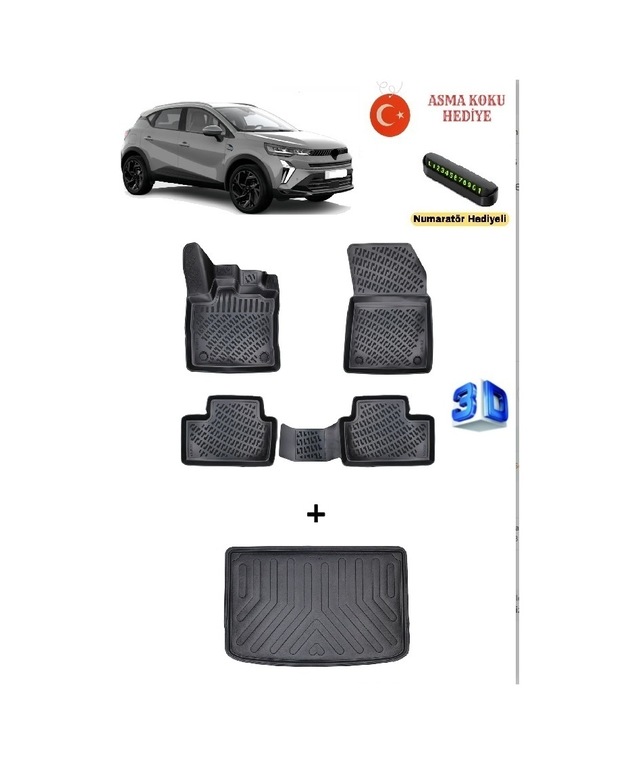 Rizline Renault Captur 2019 Sonrası Uyumlu 3d Havuzlu Paspas Ve Üst Bagaj Havuzu Seti Asma Koku Ve Numaratör Hediyeli
