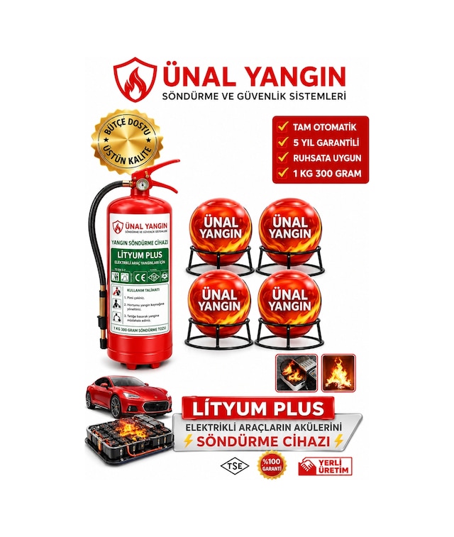 Lityum Plus Yangın Söndürme Topu Ve 1 Kg 300 Gr Yangın Söndürme Cihazı Elektrikli Araç
