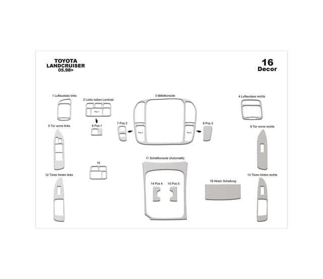 Toyota Land Cruiser Torpido Kaplama 1998-2003 16 Parça Alüminyum