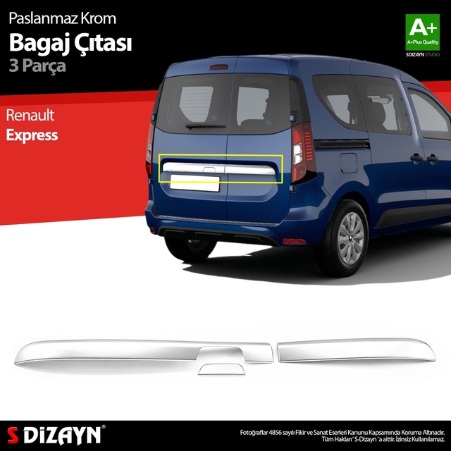 S-dizayn Renault Express Krom Bagaj Çıtası 3 Prç. 2021 Üzeri