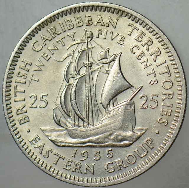 Doğu Karayipler 25 Cent 1955 Yelkenli Temalı. 24 Mm. Çilaltı.