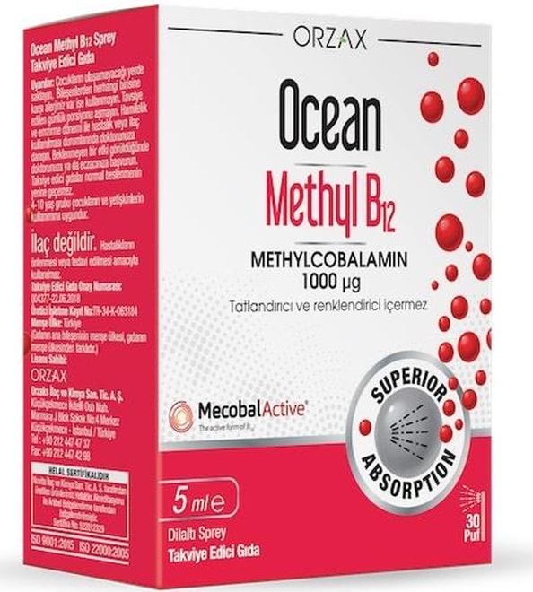 Ocean Methyl B12 1000 Mcg 5 ML Dilaltı Sprey