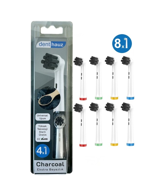 Charcoal - Aktif Karbon Ekstra Beyazlık Oral B Şarjlı Diş Fırçası Yedek Başlığı - 8'li Yedek Başlık