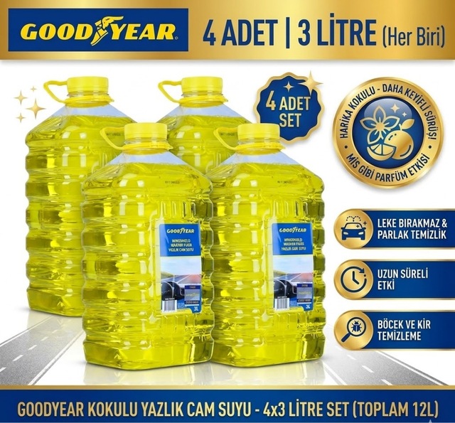 Kokulu Yazlık Cam Suyu 3 Lt X 4 Adet - Toplam 12 Litre Paketi - Leke Bırakmaz Parlak Temizlik