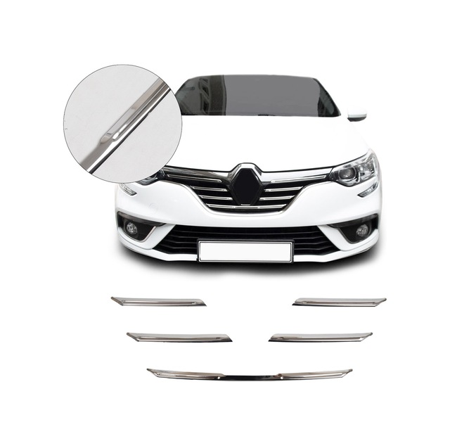 Renault Megane 4 Uyumlu 2016-2020 Krom Ön Panjur 5 Prç. Paslanmaz Çelik