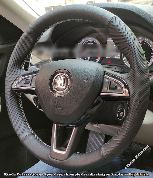 Skoda Octavia 2015-2017 Araca Özel Dikmeli Direksiyon Kılıfı Ara