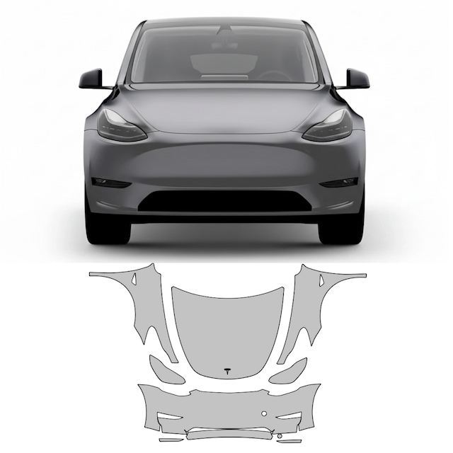 Tesla Model Y 2021 Juniper Ön Grup, Hazır Kesim, 210 Mikron Ppf Tpu, Şeffaf Boya Koruma Filmi