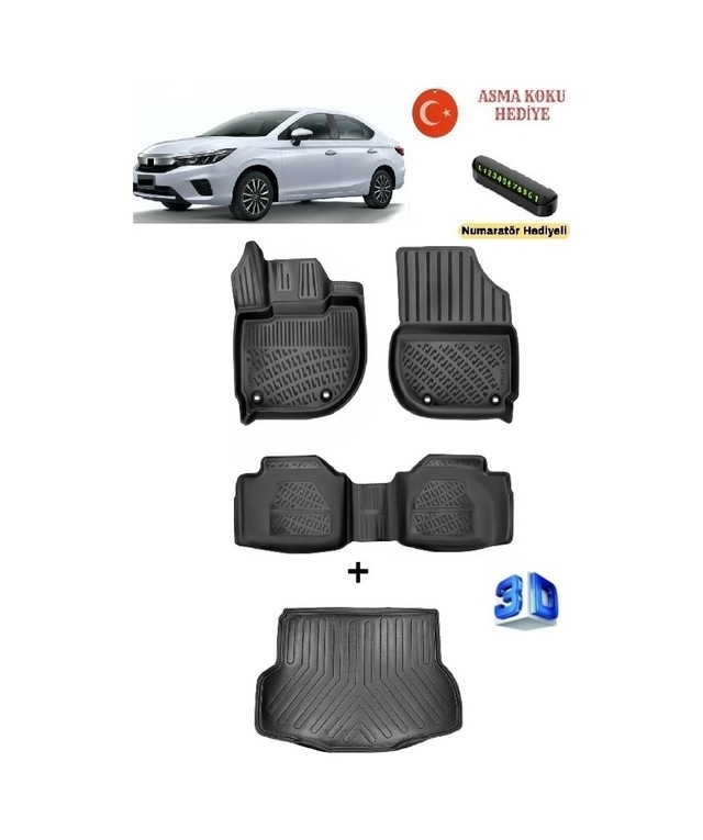 Rizline Honda City 2021 Sonrası Uyumlu 3d Havuzlu Paspas Ve Bagaj Havuzu Seti Asma Koku Ve Numaratör