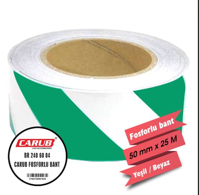 Temiz Pazar Carub Fosforlu Bant Çapraz 5cmx25m Yeşil-beyaz