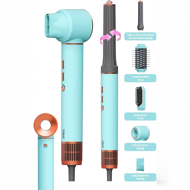 Mavi Air Brush 5in1 Bukle-hacimle-düzleştir-2-fırça Saç Kurutma -