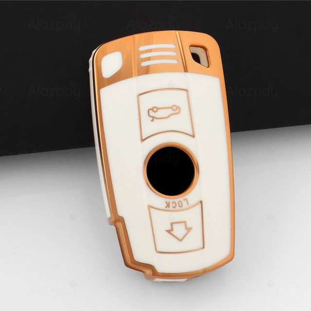 Bmw E60 E61 E70 E81 E87 E90 E91 E92 X1 X5 X3 1 3 5 6 Z4 M3 M5 Gold Kenar Tpu Anahtar Kılıfı Beyaz