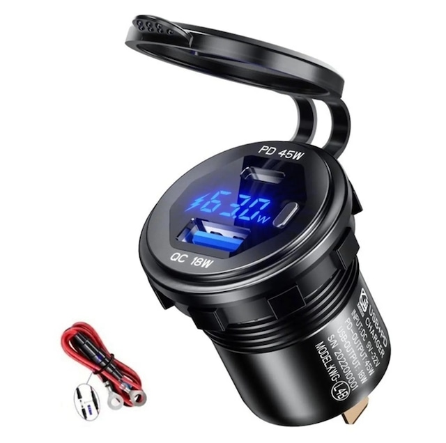 12-24volt Araç/tekne/motosiklet Quick Hızlı Şarj Type C / Usb Mavi Işık 45w 1 Type C