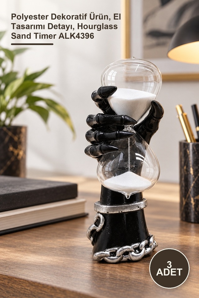 3 Adet El Tasarımlı Kum Saati Polyester Dekoratif Ürün, El Tasarımı Detayı, Hourglass Sand Timer Alk4396