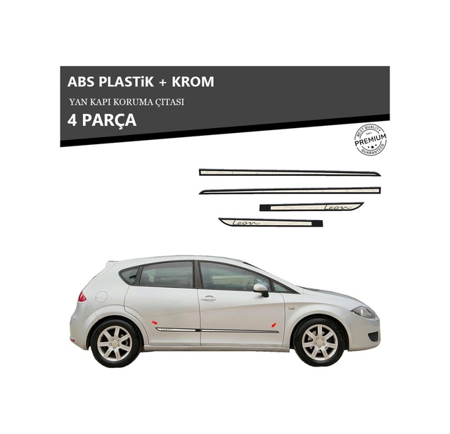 Seat Leon 2006-2012 Arası Yan Kapı Koruma Çıtası Plastik + Krom Unvrslppkçt00031
