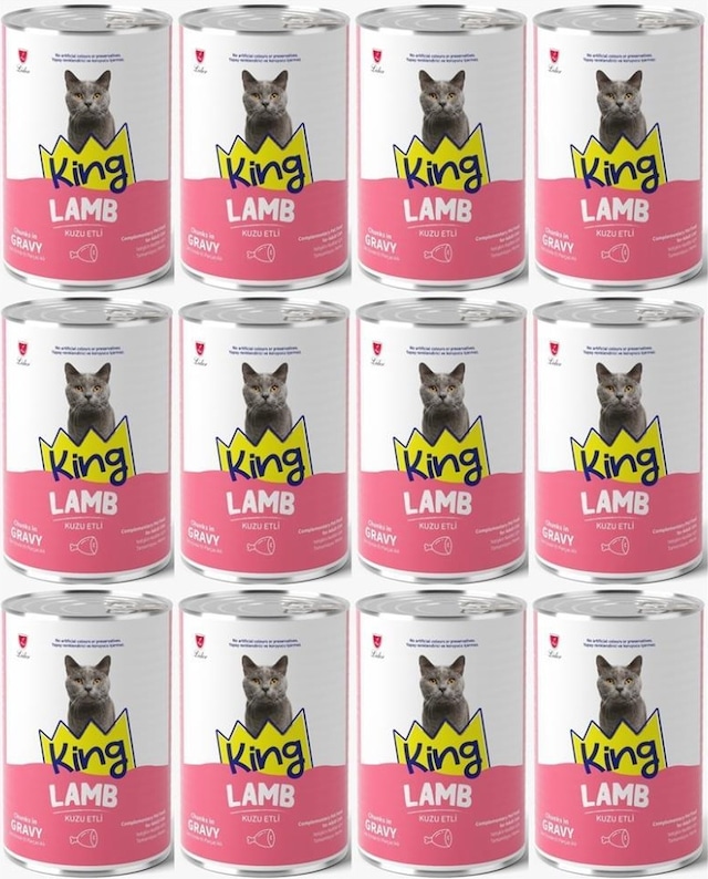 King Et Parçacıklı Kuzu Etli Yetişkin Kedi Konserve 400 Gr 12 Adet