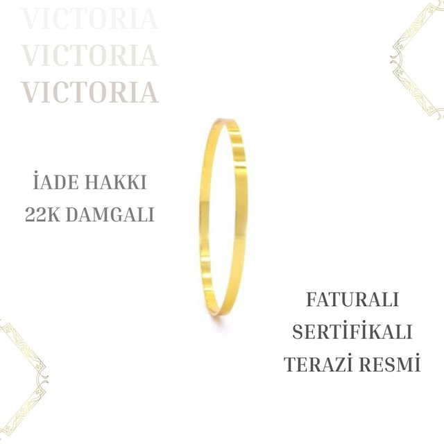 Victoria 2 Gr Yatırımlık Altın 3 Mm Kibrit Çöpü Çocuk Bilezik Sertifikali 22 Ayar Damgalı Faturalı Iade Hakkı