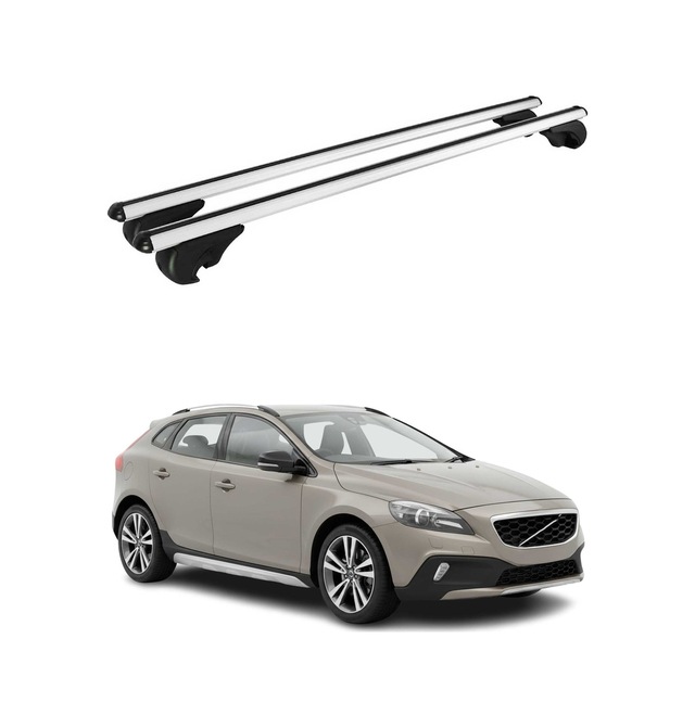 Volvo V40 Cross Country 2013-2019 Arası Uyumlu Port Bagaj Taşıyıcı Ara Atkı Alüminyum Gümüş 2 Parça