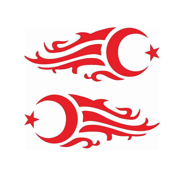 Alevli Ay Yıldız Araç, Araba, Oto, Motorsiklet, Kask, Laptop, Cam Sticker 30x12 Cm 2 Adet