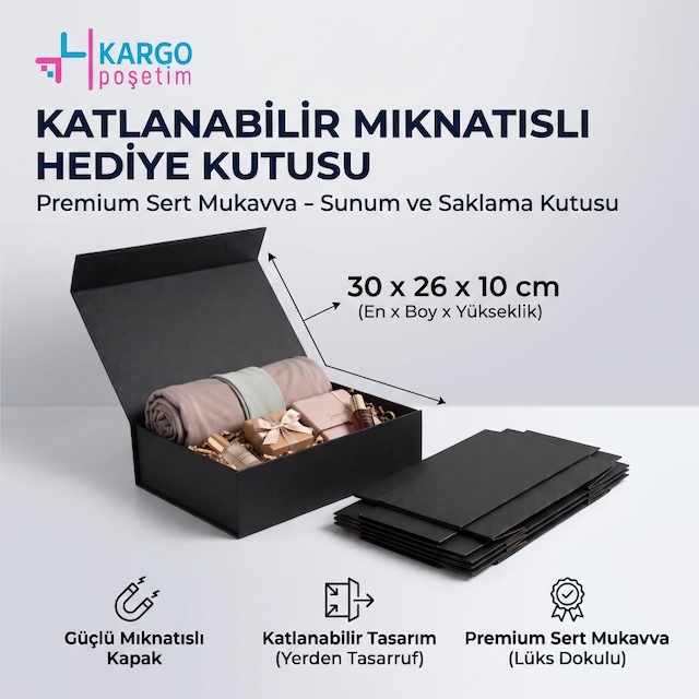 Katlanabilir Mıknatıslı Hediye Kutusu Premium Mukavva Sunum Ve Saklama Kutusu Orta 30x26x10 Cm