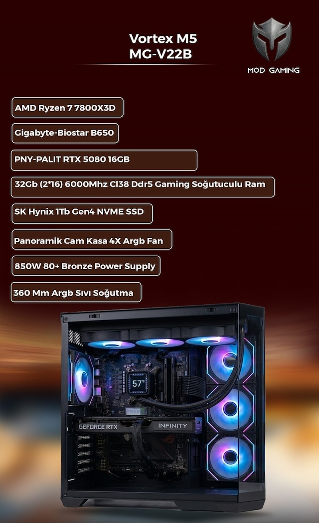 Mod Gaming Vortex Ryzen 7 7800X3D RTX 5080 32GB RAM 1TB SSD