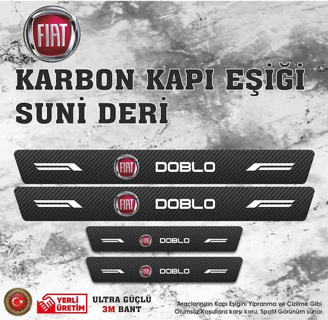 Fiat Doblo Uyumlu Deri Karbon Kapı Eşiği Koruyucu Bant 4 Adet