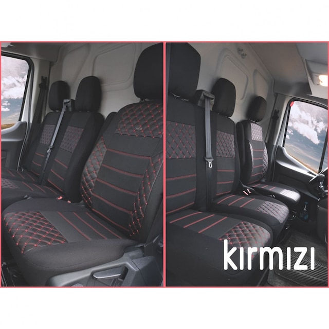 Ford Transit 2014- Ortopedik Oto Koltuk Kılıfı Ön 2+1 Kırmızı Dik